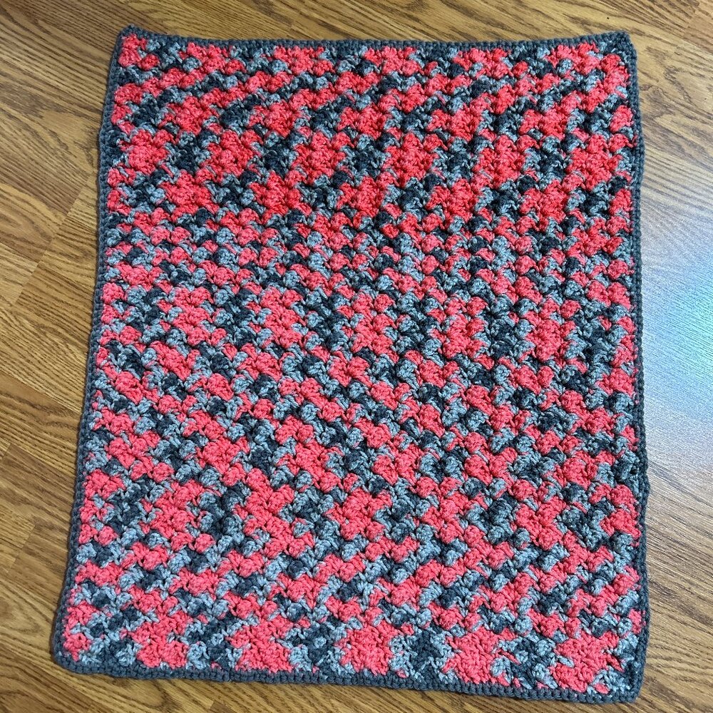 Homemade Small Gray and Coral Baby Afghan 24 x 29 inches‎